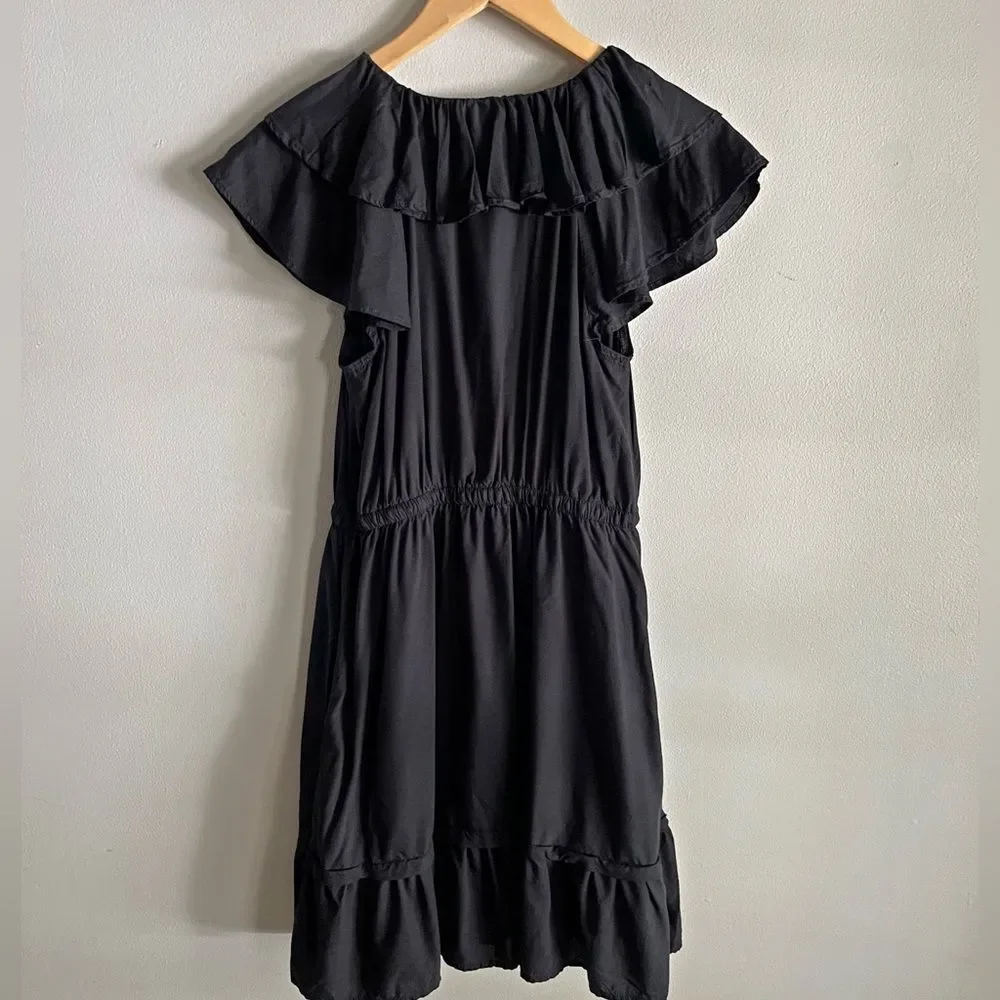 Old Navy Black Ruffle Mini Dress Small Flutter Sleeve Tie Waist